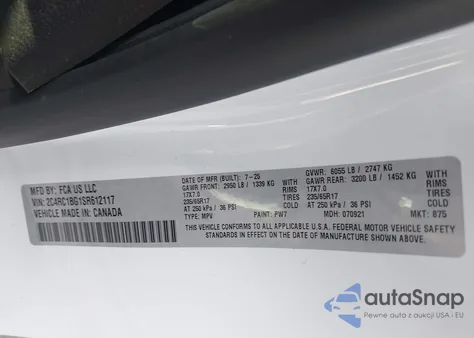 2025 Chrysler Pacifica Select из США, поврежденный, VIN 2C4RC1BG1SR612117